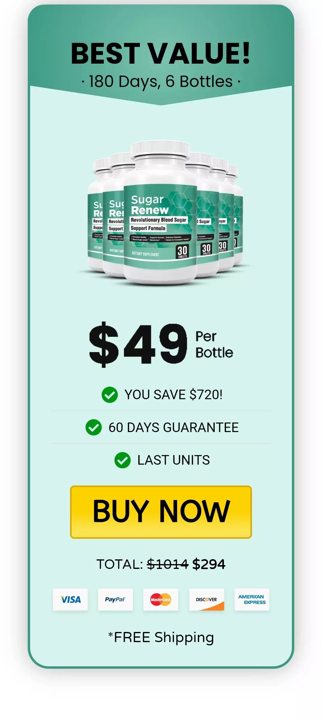 Sugar Renew™ 6 bottles pricing
